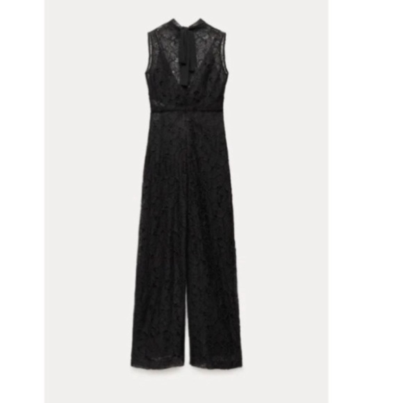 ZARA Collection Lace Mixed Jumpsuit Black - Picture 2 of 16